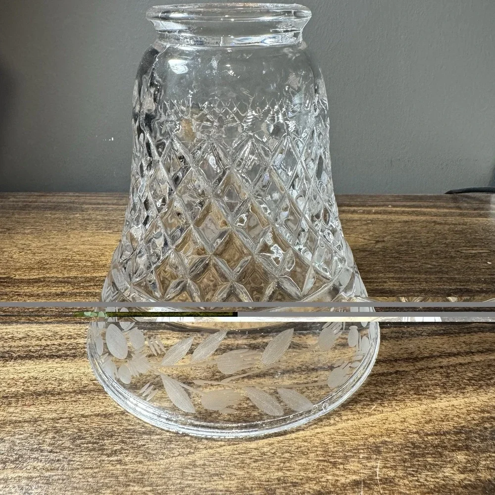 Vintage Cottagecore Country Clear Glass Lamp Shade Diamonds Etched Floral